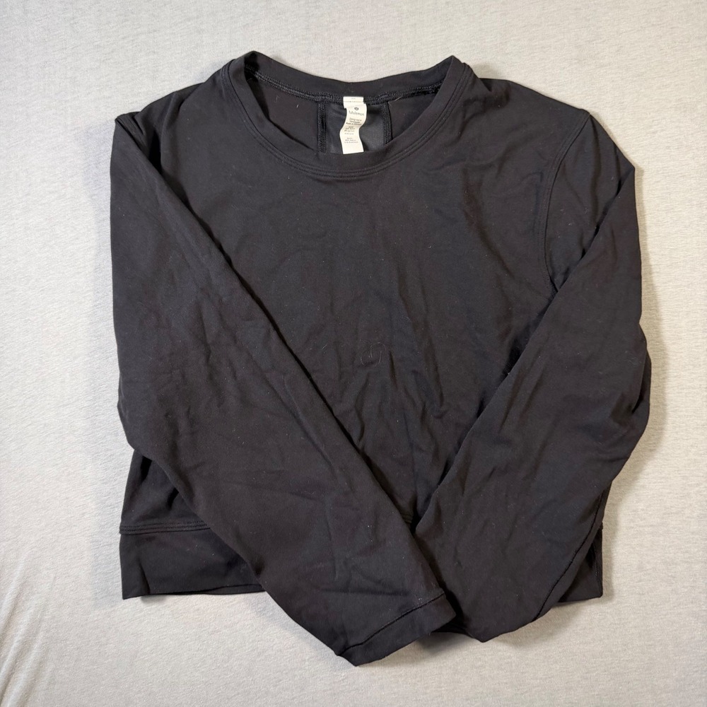 Lululemon Black Short Stop Long Sleeve Crop Top Workout Shirt Size 10 CA 35801